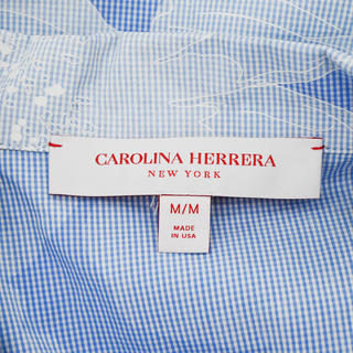 CAROLINA HERRERA | Blue White Floral Button-Up Short Sleeve Blouse