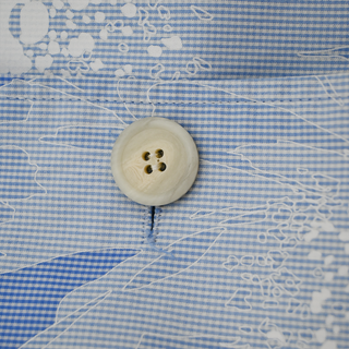 CAROLINA HERRERA | Blue White Floral Button-Up Short Sleeve Blouse