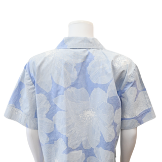 CAROLINA HERRERA | Blue White Floral Button-Up Short Sleeve Blouse