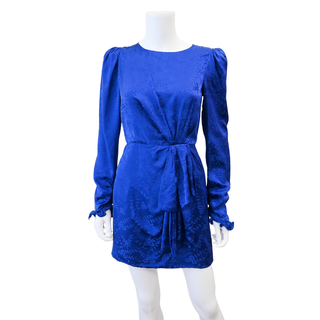 SALONI | Blue Floral Jacquard Tie-Waist Mini Dress