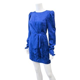 SALONI | Blue Floral Jacquard Tie-Waist Mini Dress