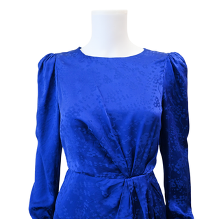SALONI | Blue Floral Jacquard Tie-Waist Mini Dress