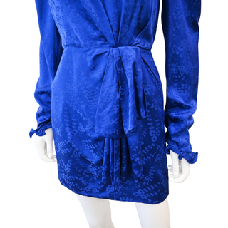 SALONI | Blue Floral Jacquard Tie-Waist Mini Dress