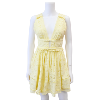 SELF-PORTRAIT | Yellow Eyelet Lace Sleeveless Mini Dress