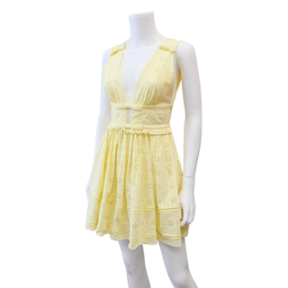 SELF-PORTRAIT | Yellow Eyelet Lace Sleeveless Mini Dress