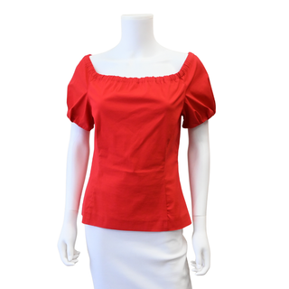PRADA | Red Off The Shoulder Cotton-Blend Blouse
