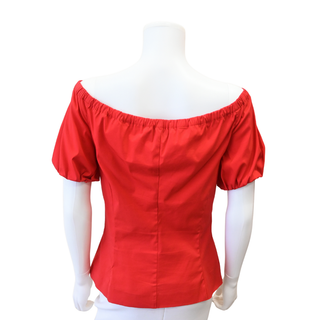 PRADA | Red Off The Shoulder Cotton-Blend Blouse