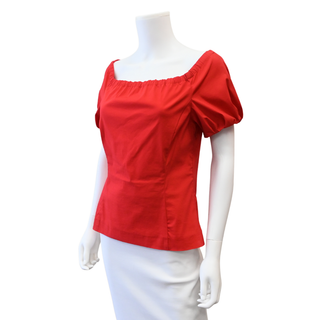 PRADA | Red Off The Shoulder Cotton-Blend Blouse