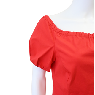 PRADA | Red Off The Shoulder Cotton-Blend Blouse