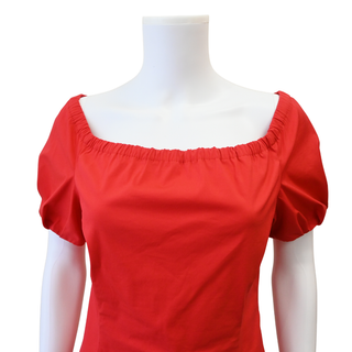 PRADA | Red Off The Shoulder Cotton-Blend Blouse