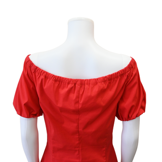 PRADA | Red Off The Shoulder Cotton-Blend Blouse