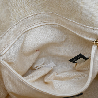 Beige Straw Baguette Shoulder Bag