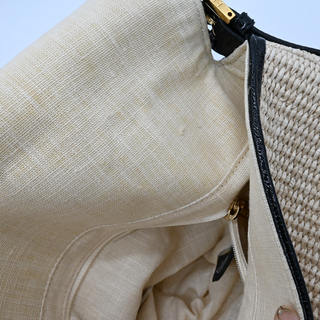 Beige Straw Baguette Shoulder Bag