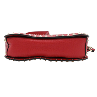 Red Leather Rockstud Lock Flap Crossbody Bag