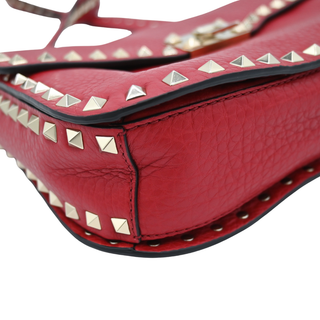 Red Leather Rockstud Lock Flap Crossbody Bag