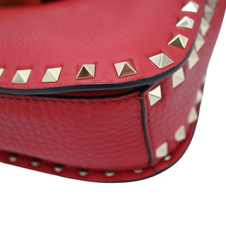 VALENTINO | Red Leather Rockstud Lock Flap Crossbody Bag