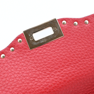 Red Leather Rockstud Lock Flap Crossbody Bag