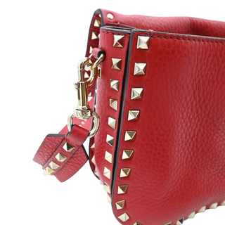 Red Leather Rockstud Lock Flap Crossbody Bag
