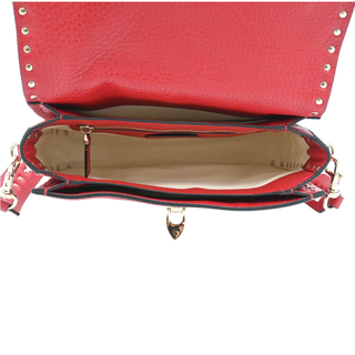 Red Leather Rockstud Lock Flap Crossbody Bag