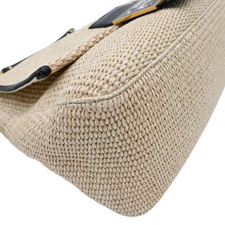 Beige Straw Baguette Shoulder Bag