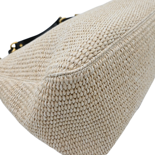 Beige Straw Baguette Shoulder Bag