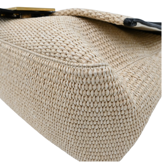 Beige Straw Baguette Shoulder Bag