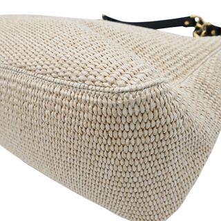 Beige Straw Baguette Shoulder Bag