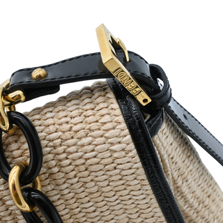 Beige Straw Baguette Shoulder Bag