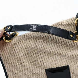 Beige Straw Baguette Shoulder Bag