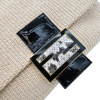 Beige Straw Baguette Shoulder Bag