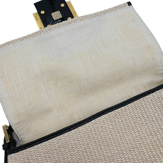 Beige Straw Baguette Shoulder Bag