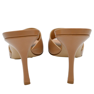 BOTTEGA VENETA | Dark Beige Leather Square Toe Heeled Mules