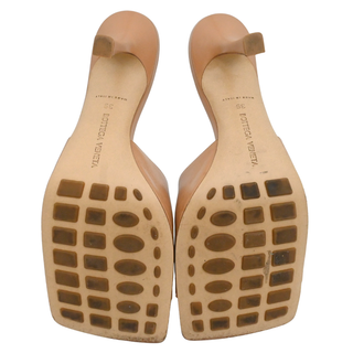 BOTTEGA VENETA | Dark Beige Leather Square Toe Heeled Mules