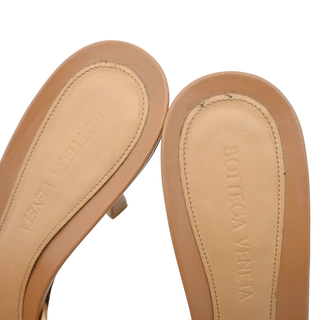 BOTTEGA VENETA | Dark Beige Leather Square Toe Heeled Mules