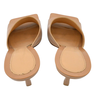 BOTTEGA VENETA | Dark Beige Leather Square Toe Heeled Mules