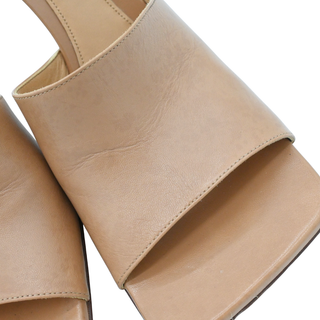 BOTTEGA VENETA | Dark Beige Leather Square Toe Heeled Mules