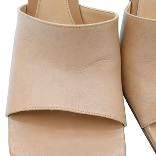 BOTTEGA VENETA | Dark Beige Leather Square Toe Heeled Mules