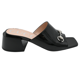 GUCCI | Black Patent Horsebit Heeled Mules
