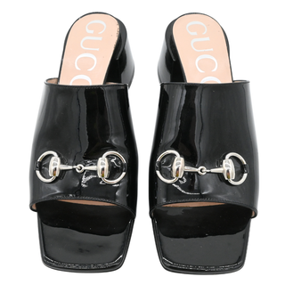 GUCCI | Black Patent Horsebit Heeled Mules