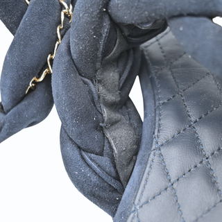 CHANEL | Navy Suede Chain Trim Quilted Slide Sandals