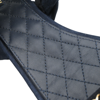 CHANEL | Navy Suede Chain Trim Quilted Slide Sandals