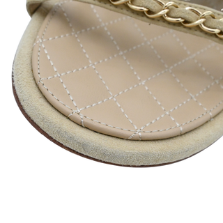 CHANEL | Beige Suede Chain Trim Quilted Slide Sandals