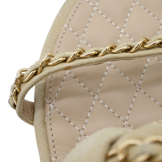 CHANEL | Beige Suede Chain Trim Quilted Slide Sandals