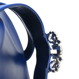 MANOLO BLAHNIK | Chilanghi Blue Satin Jewel Buckle Flat Mules