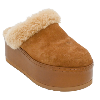CELINE | Tan Suede Shearling Dana Mules