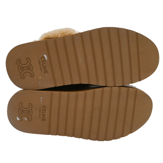 CELINE | Tan Suede Shearling Dana Mules