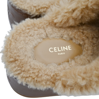 CELINE | Tan Suede Shearling Dana Mules