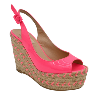 VALENTINO | Neon Pink Espadrille Wedge Sandals