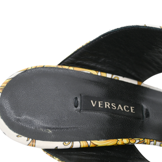 Yellow & White Baroque Print Leather Mules