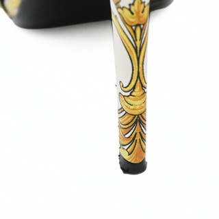 Yellow & White Baroque Print Leather Mules